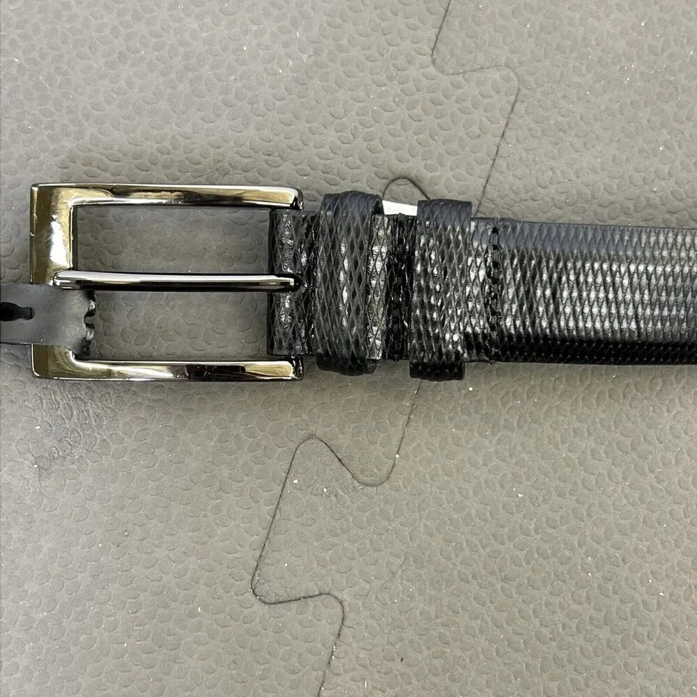NEW Men's Warehouse Black Genuine Italian Calfskin Belt Size 44 Embossed Charity
